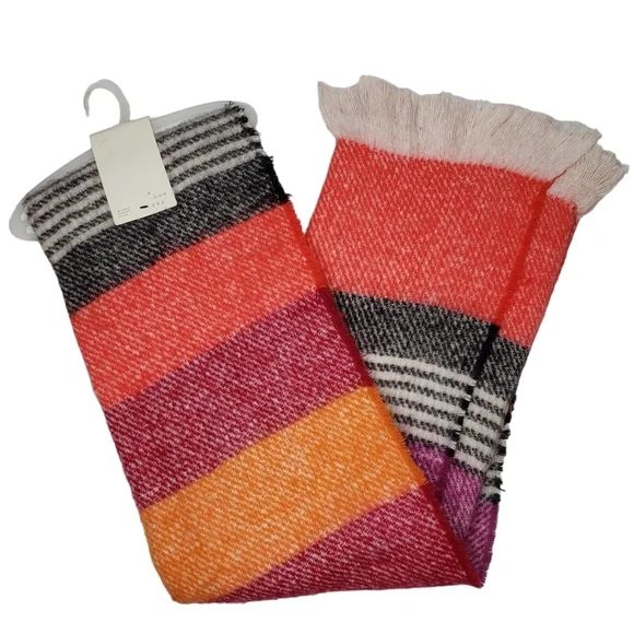 a new day Accessories A New Day Nwt Orange Gray Striped Fringe - Main Image